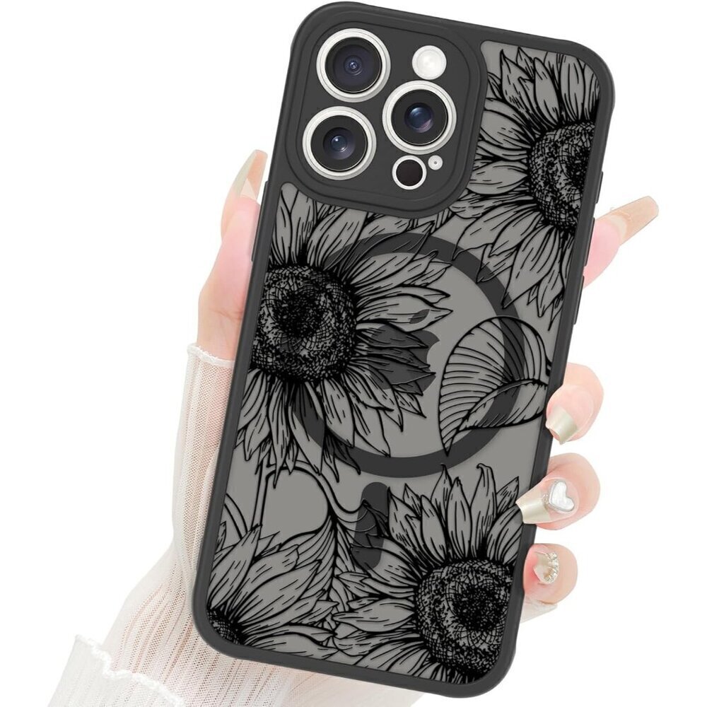 iPhone 15 Pro Max Case Matte Flowers Design Compatible with MagSafe Wireless